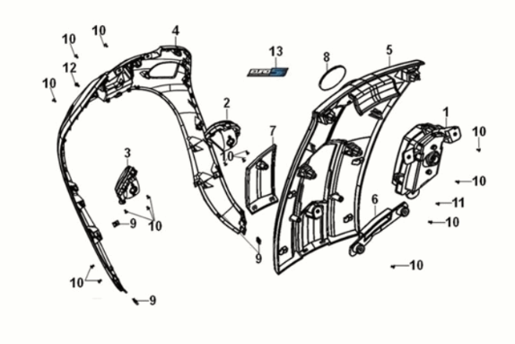 Front cover Sym Fiddle IV 125i AC CBS E5 2020-2021 PRIMAVERA BLUE (BU-2154U)