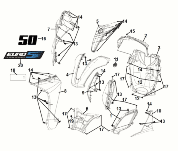 Vorderdeckel Sym Symphony ST 50 E5 Grau/Rot (GY-010U) (Roter Sitz)