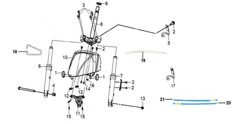 Vorderradgabel Sym Mio 50I E5 Blau/Schwarz (BU-280S/BK-001C)