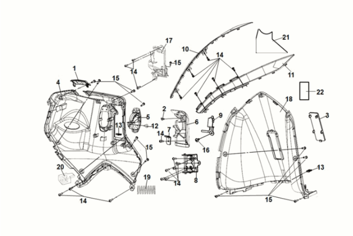 Vordere Innenabdeckung Sym Symphony ST 50 E5 Grau/Rot (GY-010U) (Roter Sitz)