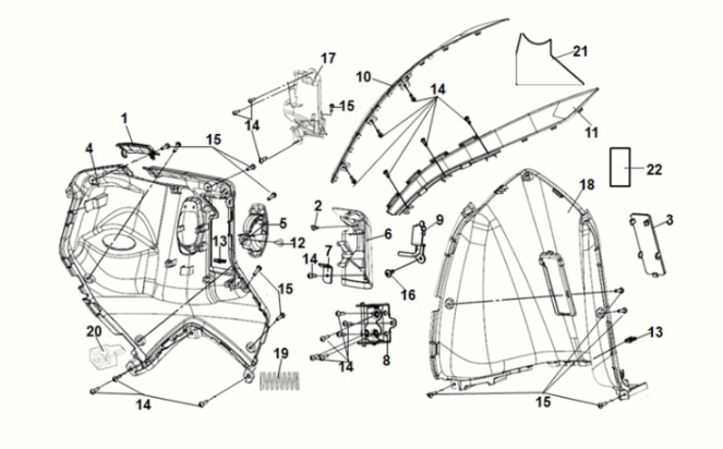 Vordere Innenabdeckung Sym Symphony ST 50 E5 Weiß (WH-8028P)