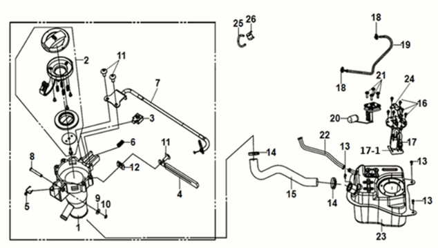 Sym X-Pro 50 E5 Kraftstofftank