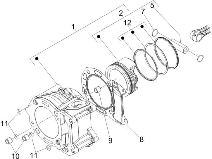 Gruppe Zylinder-Kolben-Kolbenbolzen Gilera Runner 200cc VXR 4-Takt 2006