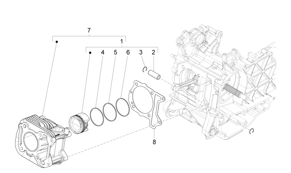 Zylinder - Kolben - Kolbenbolzen Vespa Sprint 4-Takt 3-Ventil (Euro5-Einspritzung IGET)