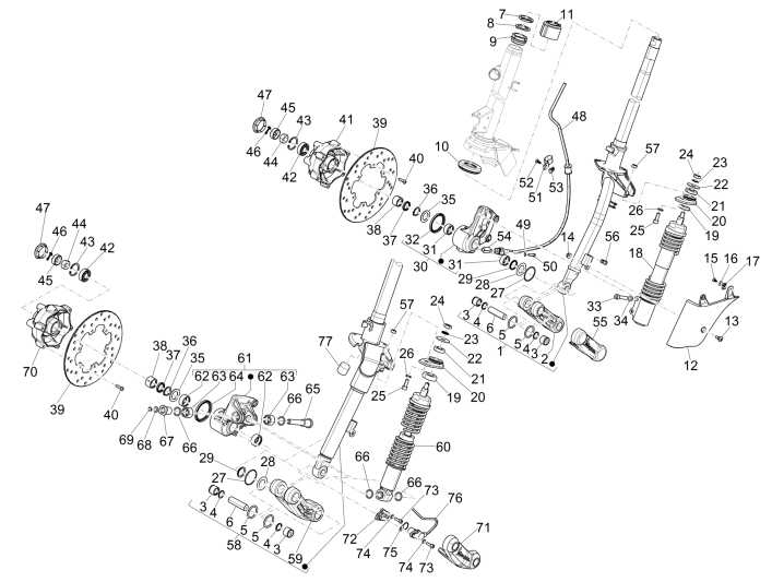 Vordergabel Vespa GTS 250 dh 2005-2016 (ohne ABS)