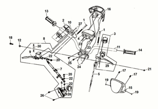 Lenker - Tachometer - Bremssystem Sym E-Mio Mattschwarz (BK-007U/BK-001C)