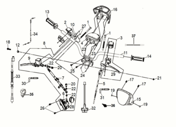 Lenker - Lenkerschalter - Tachometer - Bremssystem Sym Mio 50i 4T AC Euro 5 Grau/Schwarz (GY-430C/BK-001C)
