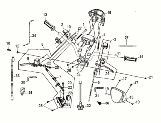 Lenker - Lenkerschalter - Tachometer - Bremssystem Sym Mio 50i 4T AC Euro 5 Grau/Schwarz (BK-2593U/BK-001C)