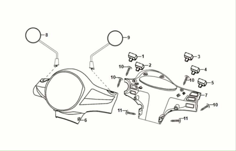 Lenkungsdeckel, Lenkschalter, Spiegel Sym Fiddle All Euro 5, Weiß (WH-8018P)