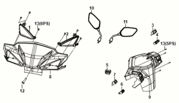 Handle Pipe - Handle Cover Sym Orbit III 125i E5 White (WH-006)