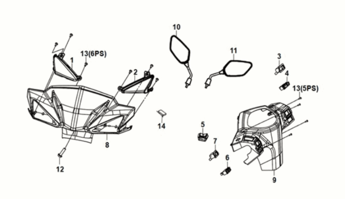 Griffrohr - Griffdeckel Sym Orbit III 50 E5 Mattschwarz/Fluorgelb (BK-007U/Y-102C)