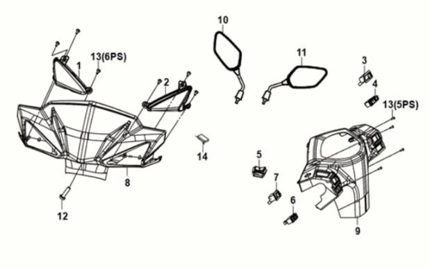 Griffrohr - Griffdeckel Sym Orbit III 50 E5 Weiß/Grau (WH-006/GY-419S)