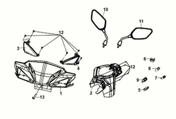 Lenkerverkleidungen - Spiegel - Blinker Vorderseite Sym X-Pro 50 4T AC Euro 5 Grau (GY-010U)