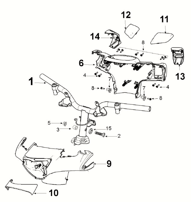 Lenker für Peugeot Django 4-Takt E5, Milchweiß/Drachenrot (G9)