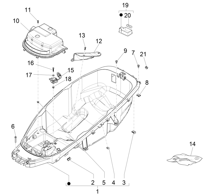 Piaggio MP3 350 Maxi Sports E4 ABS 2018-2020 Helmfach (EMEA)