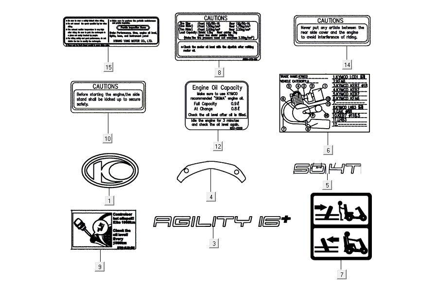 Infosticker Kymco Agility 16'+ 4t glänzend schwarz