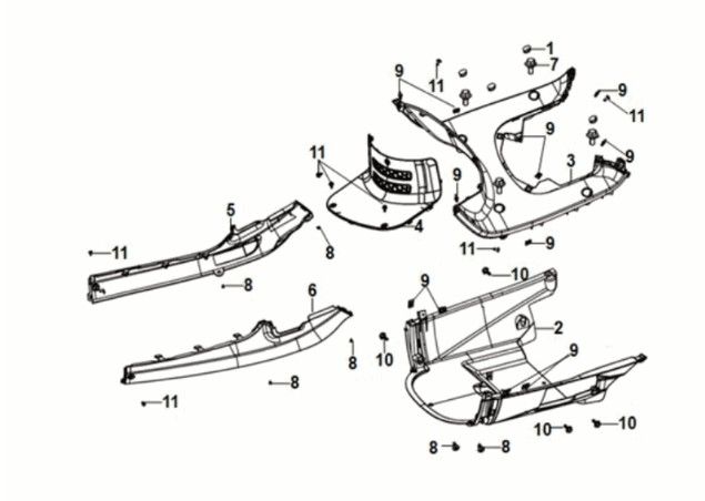Inner fender - floor panel - center cover Sym Fiddle IV 125i AC CBS E5 2020-2021 GREY (BK-2593U)