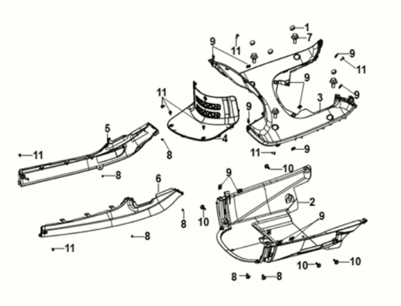 Inner fender - floor panel - center cover Sym Fiddle IV 125i AC CBS E5 2020-2021 PRIMAVERA BLUE (BU-2154U)