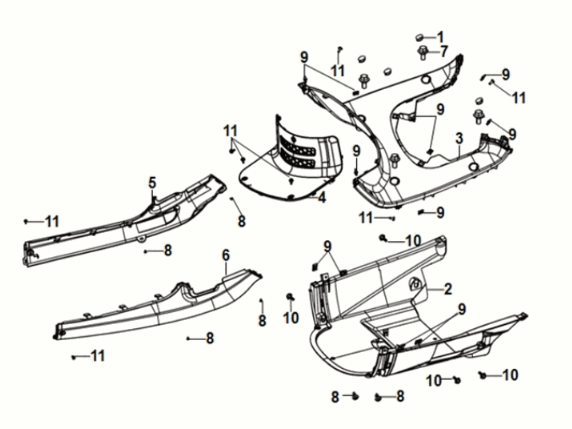 Innenkotflügelbodenverkleidung Mittelverkleidung Sym Fiddle IV 50 E5 Metallisch Hellbraun (BK-7C)