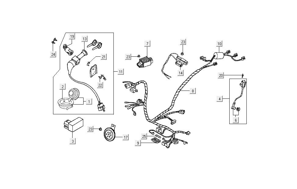 Kabelbaum - Zündschloss Kymco B & W LC 2-Takt Silber