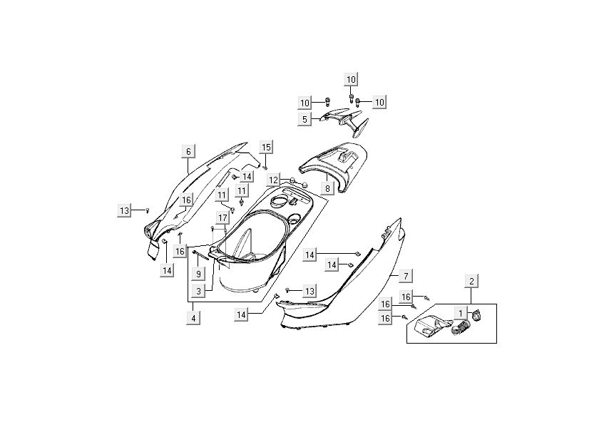Kapdels-Hinten Kymco Super9 2-Takt mm Silber