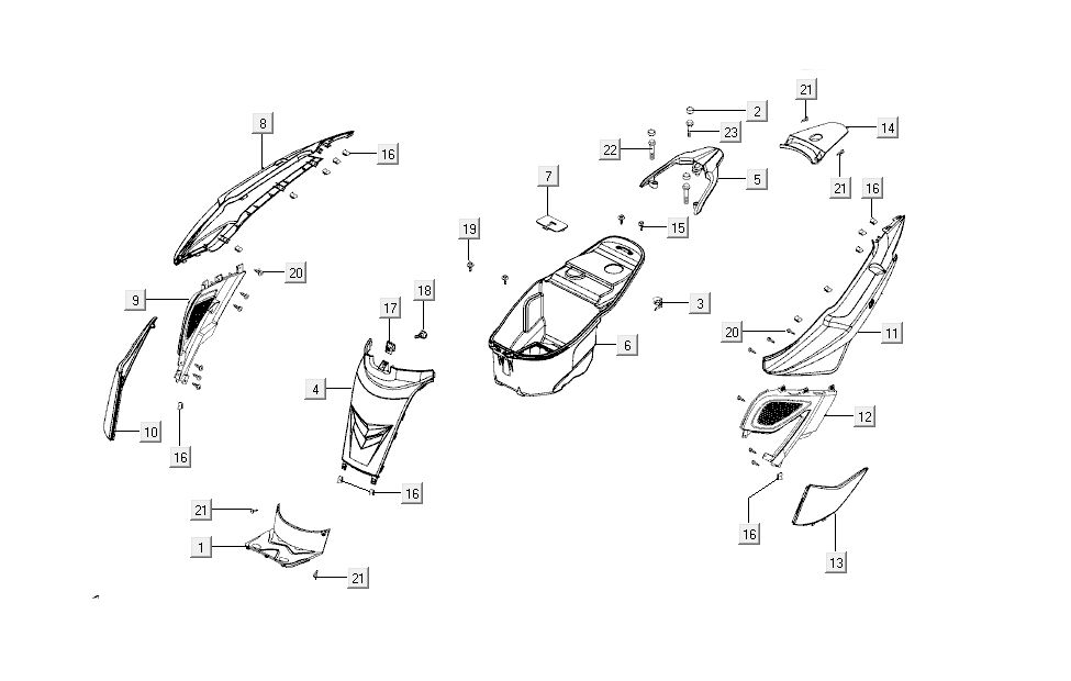 Heckhauben Kymco Super8 4-Takt ab 2009 Mattschwarz