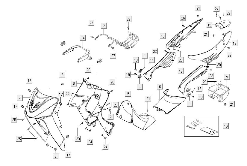 Umhangteile Kymco Activ 4-Takt rot-schwarz