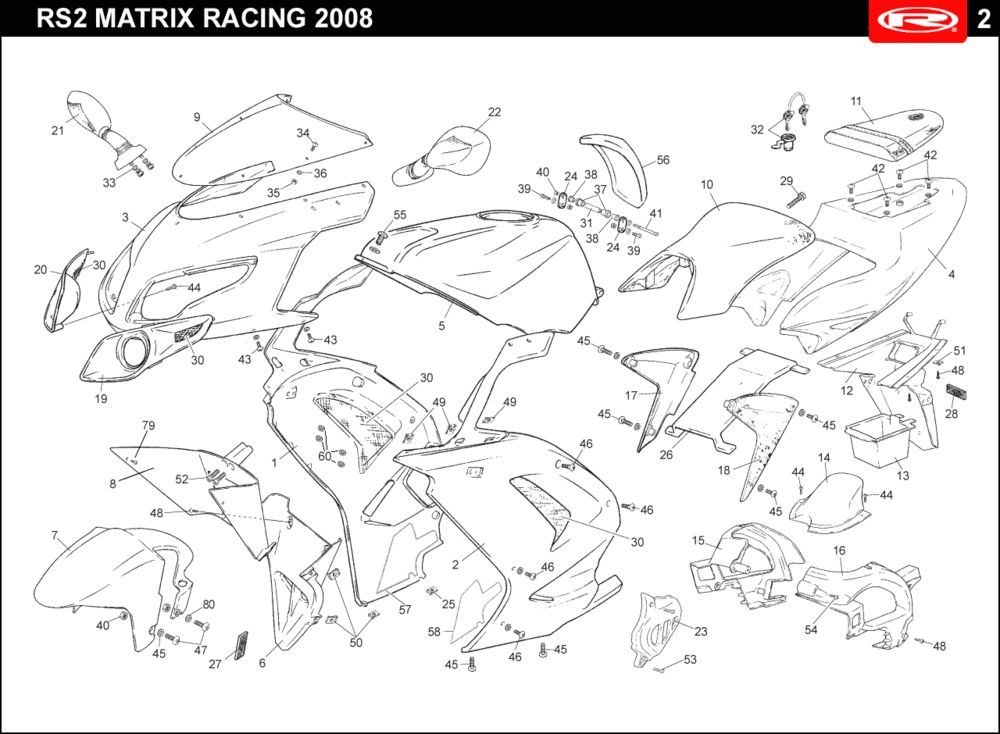 Motorhauben Rieju Rs2 rot 2007 2-Takt