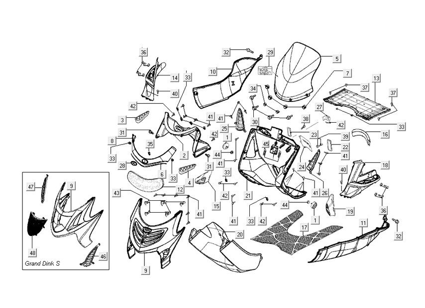 zurück Mittelcaps Kymco Grand Dink 2-Takt Titanium