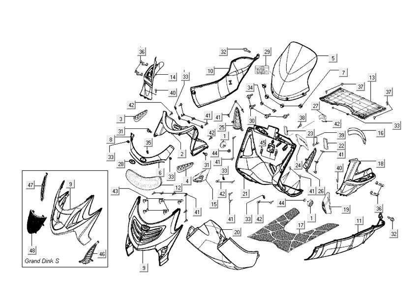 vordere Mittelkappen Kymco Grand Dink 2-Takt Silver