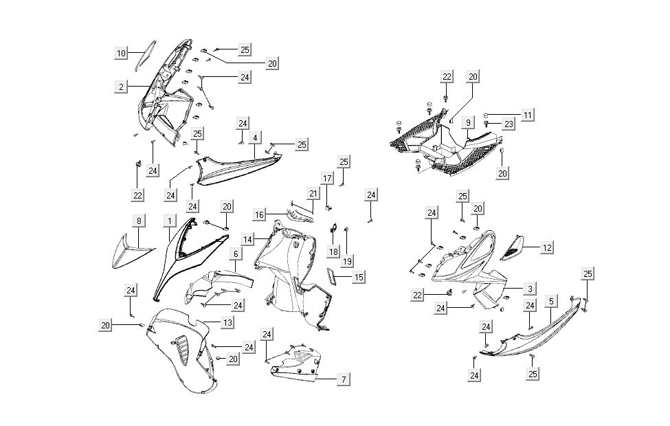 deckt vorne Mitte Kymco Super8 4-Takt ab 2009 Mattschwarz