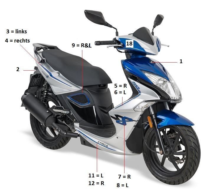 Aufkleber Kymco Super8 Street 50i E4 Mattschwarz