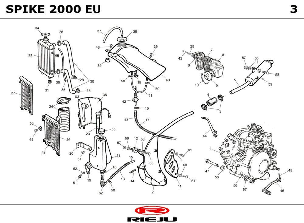 Kühler - Kühlung - Benzintank - Auspuff Rieju Spike 50 Sport 2T LC Grau 2002