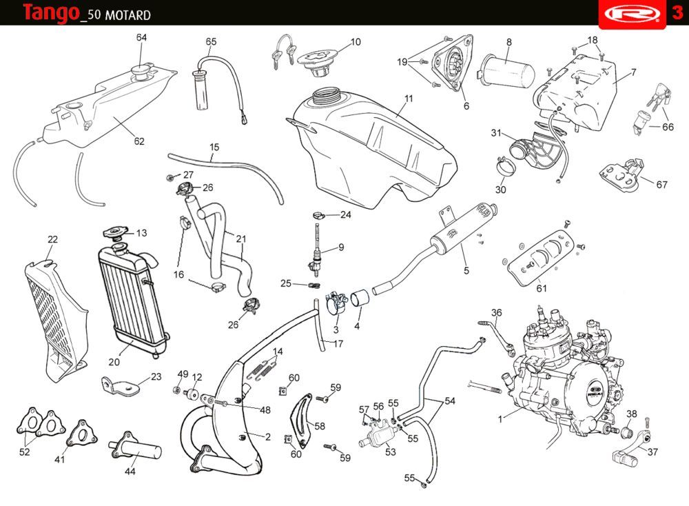 Kühlung- Kraftstofftank- Auspuff Rieju Tango blue 2010 2-Takt