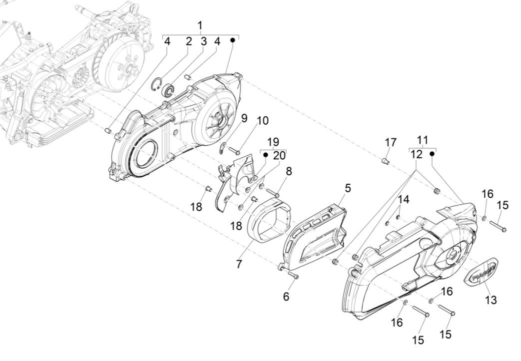 Kurbelgehäusedeckel - Piaggio MP3 300 HPE /300 HPE SPORT E5 ABS 2020-2022 (EMEA) Kurbelgehäusedeckel