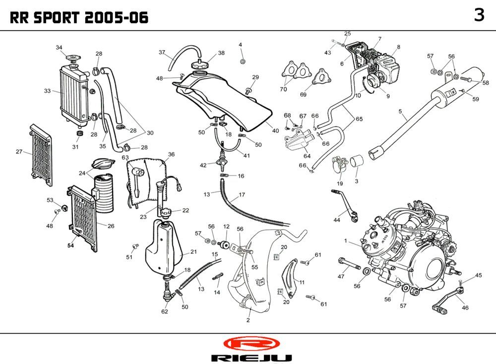 Kühler - Kühlung - Benzintank - Auspuff Rieju RR 50 2T LC Gelb 2007