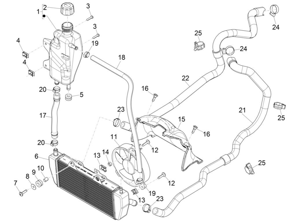 Kühlsystem für Piaggio MP3 300 HPE/300 HPE SPORT E5 ABS 2020-2022 (EMEA)