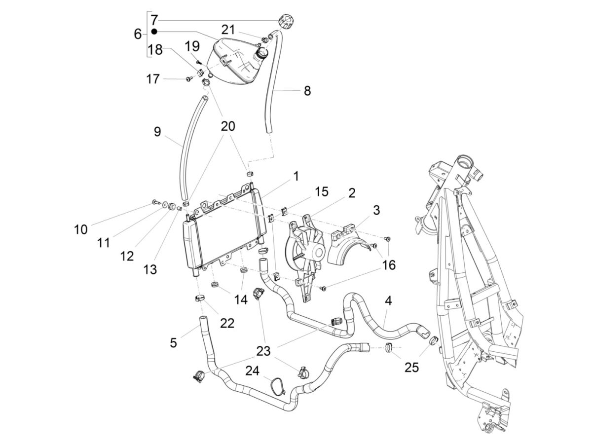 Kühler - Kühlschläuche - Kühlflüssigkeitsbehälter Piaggio Beverly 300 ie ABS Euro 4 2016-2020