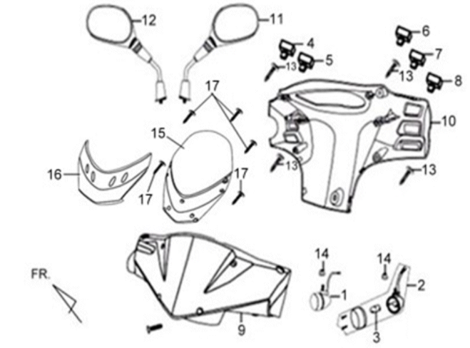 Scheinwerferkappe/ Spiegel/ Schalter Sym X'PRO 125 Jet Black BK5560