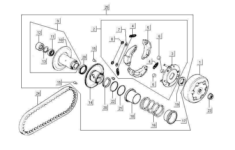 Clutch Kymco Super9 2t LC om mattschwarz-gelb
