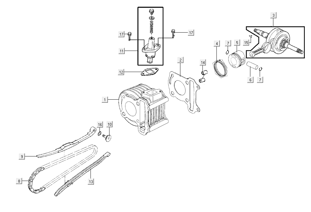 Zylinder Kolben Kurbelwelle Kymco Super8 Street 50i E4 Matt Schwarz