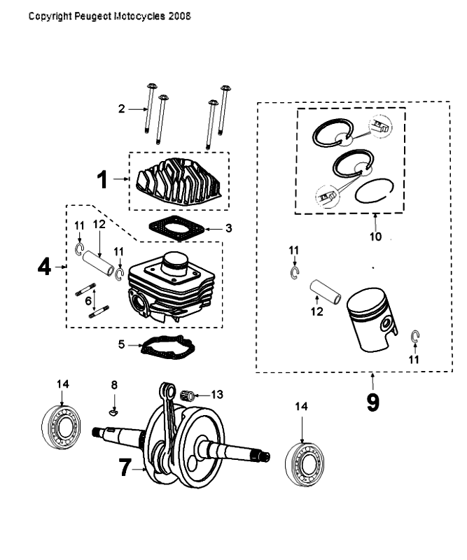 Kurbelwelle und Zylinder Peugeot Citystar 50 Brown