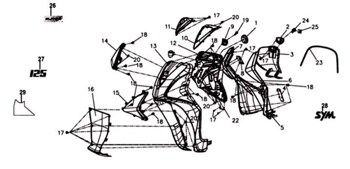 Frontplatte/ Innenplatte/ Blinker Sym Symphony ST 125I E4 Light Black (BK-7C/Black ST)