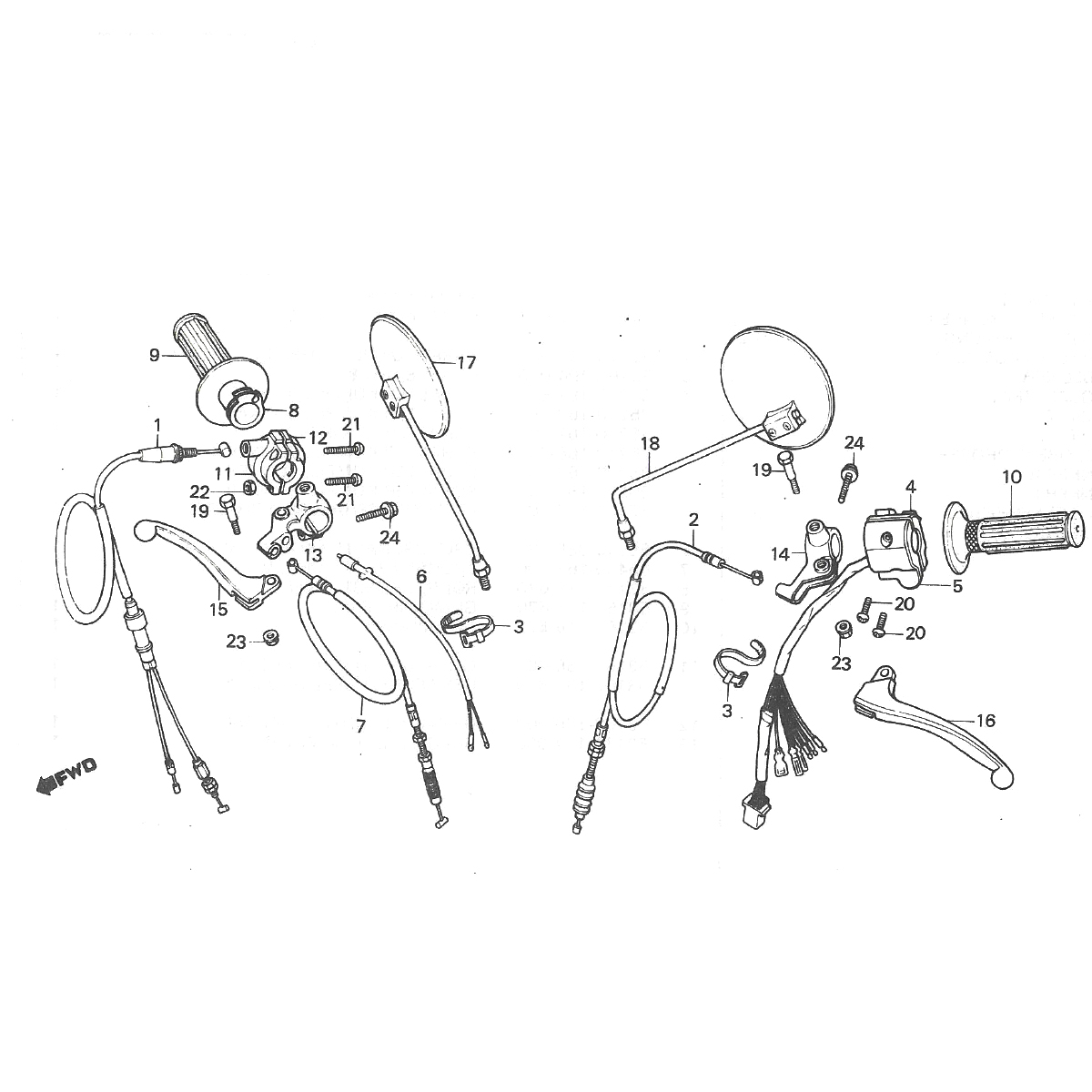 Bremshebel - Griffe - Spiegel - Honda MT50 Cables