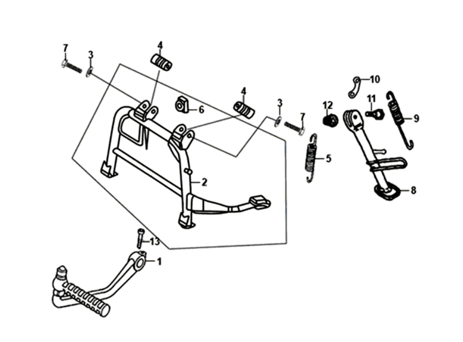 Hauptständer - Sitzständer - Kickstarter-Pedal Sym Fiddle II Euro 4 (WH-006) Weiß