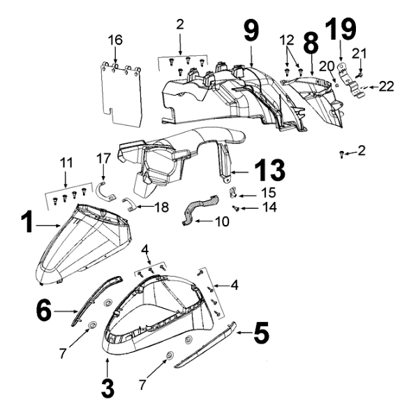 Mudguard Peugeot Django 125 EFI E4 2018-2020 DEEP OCEAN BLUE (S5)