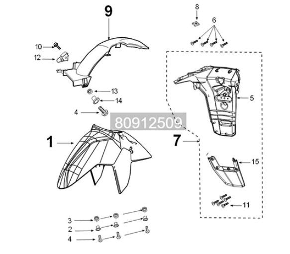 Mudguard Peugeot Tweet 125i E5 FL 2023-2025 ANTARTICA WHITE (K7)