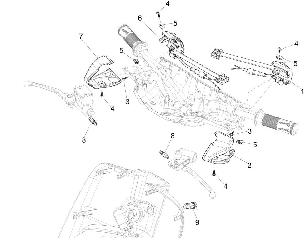 Umsteller- Wahlschalter- Drucktaster - Schalter Vespa Sprint 125 4T 3V IE ABS