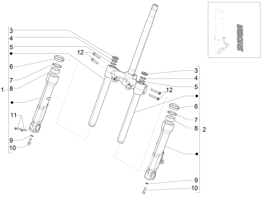 Vorderradgabelteile (Showa) Piaggio Beverly 300 4T 4V HPE ABS E5 2021-2022 (EMEA)