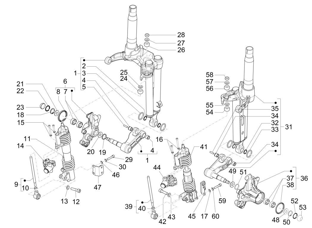 Teile der Vorderradgabel (Mingxing) Piaggio MP3 300 ie E4 LT